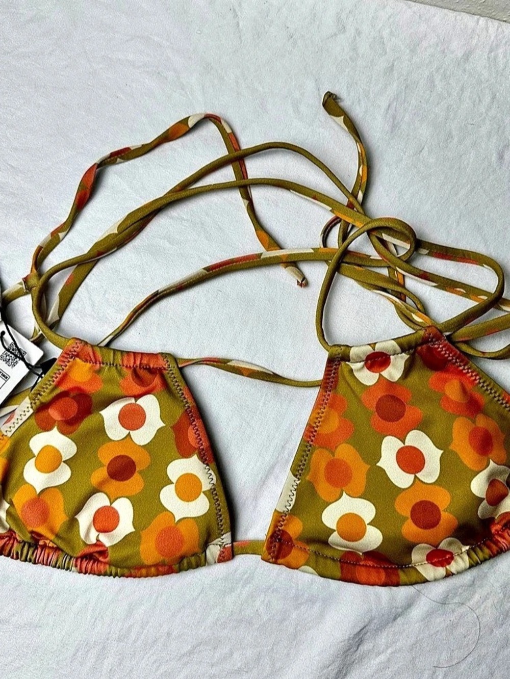 Zara Floral Bikini Top in Green & Orange Size Medium